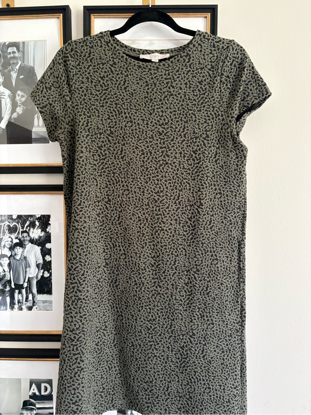 LOFT Olive Green Animal-Print Midi Shift Dress